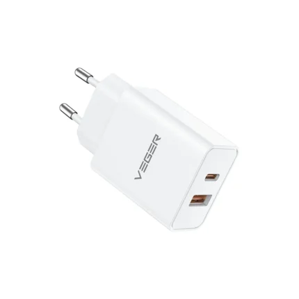 Veger Fast Charger - Ταχυφορτιστής Ταξιδιού / Αντάπτορας Με 1x Type-C / 1 x USB-A - 30W - White (VLS302U)