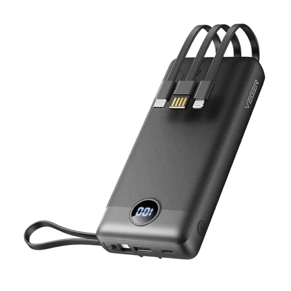 Veger PowerBank C20 - Φορητή Μπαταρία Φόρτισης με Ενσωματωμένα Καλώδια Type-C / USB-A / Lightning / MicroUSB και 1 x USB-A Θύρα - 20000mAh - Black (VP2047)