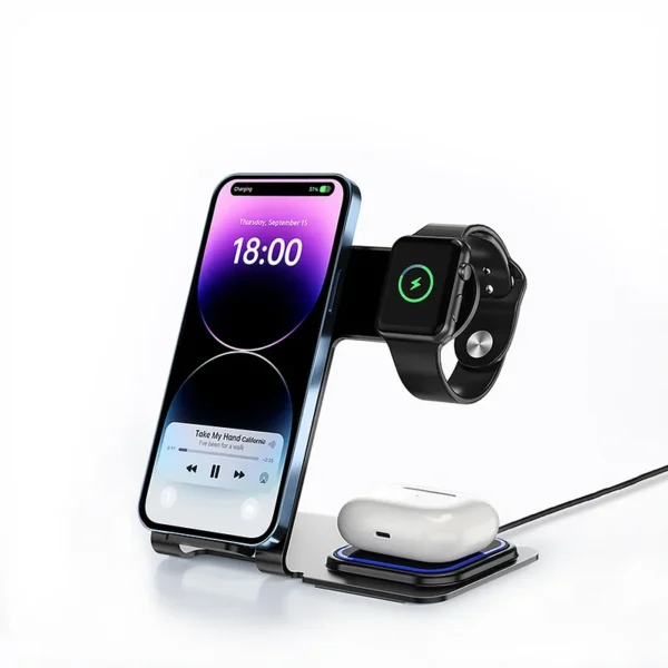 Veger Y9 3 in 1 Wireless Charging Station - Βάση Ασύρματης Φόρτισης Qi για Smartphone / Airpods / Apple Watch - Tarnish Grey (6970453556109)