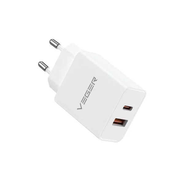 Veger Φορτιστής Χωρίς Καλώδιο με Θύρα USB-A και Θύρα USB-C 20W Power Delivery / Quick Charge 3.0 Λευκός (VLS202U)