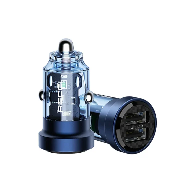 RECCI® RCC-N16 15.5W DUAL PORTS TRANSPARENT CAR CHARGER - BLUE