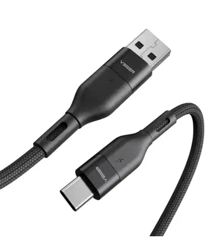 Veger AC02 Braided USB 2.0 Cable USB-C male - USB-A male Μαύρο 1.2m
