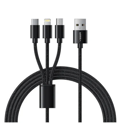 Veger V303 Premium 3 in 1 Charging Cable - Καλώδιο Φόρτισης και Μεταφοράς Δεδομένων USB-A σε Lightning / Type-C / MicroUSB - 150cm - 2.4A - Black (6970453555935)