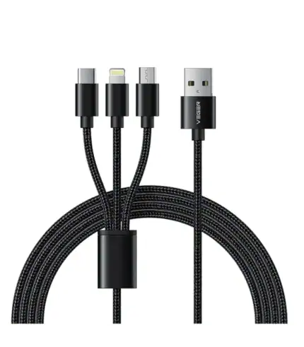 Veger V303 Premium 3 in 1 Charging Cable - Καλώδιο Φόρτισης και Μεταφοράς Δεδομένων USB-A σε Lightning / Type-C / MicroUSB - 150cm - 2.4A - Black (6970453555935)