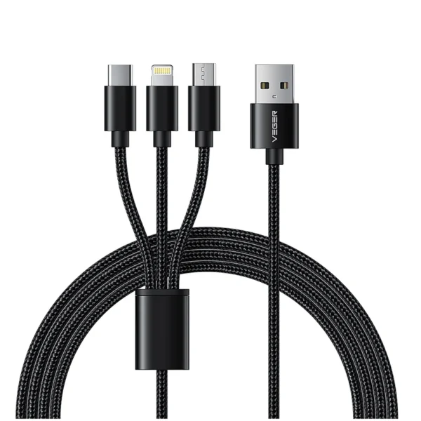 Veger V303 Premium 3 in 1 Charging Cable - Καλώδιο Φόρτισης και Μεταφοράς Δεδομένων USB-A σε Lightning / Type-C / MicroUSB - 150cm - 2.4A - Black (6970453555935)