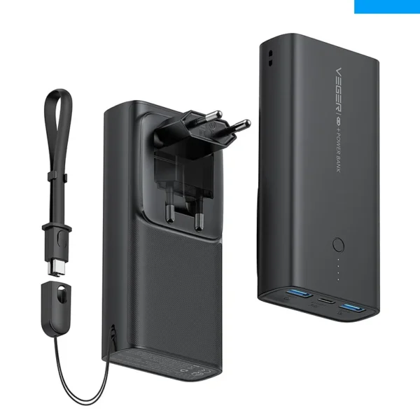 Veger ACE100 Power Bank 10000mAh 20W με 2 Θύρες USB-A και Θύρα USB-C Power Delivery / Quick Charge 3.0 Μαύρο