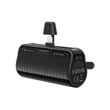 Veger PowerBank PlugOn-L Pro - Φορητή Μπαταρία Φόρτισης με Ενσωματωμένο Lightning και KickStand - 5000mAh - 20W - Black (W0558P)