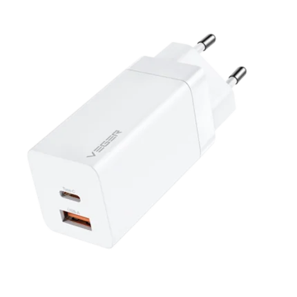 Veger CPD65E Φορτιστής Χωρίς Καλώδιο GaN με Θύρα USB-A και Θύρα USB-C 65W Power Delivery / Quick Charge 3.0 Λευκός