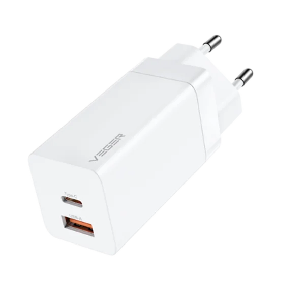 Veger CPD65E Φορτιστής Χωρίς Καλώδιο GaN με Θύρα USB-A και Θύρα USB-C 65W Power Delivery / Quick Charge 3.0 Λευκός