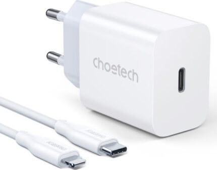 Choetech Φορτιστής με Θύρα USB-C και Καλώδιο Lightning 20W Power Delivery Λευκός (PD5005)