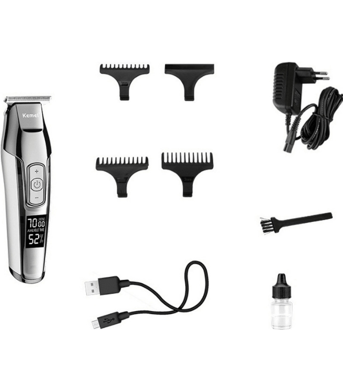 Kemei KM-5027 επαναφορτιζόμενη κουρευτική μηχανή ασημί